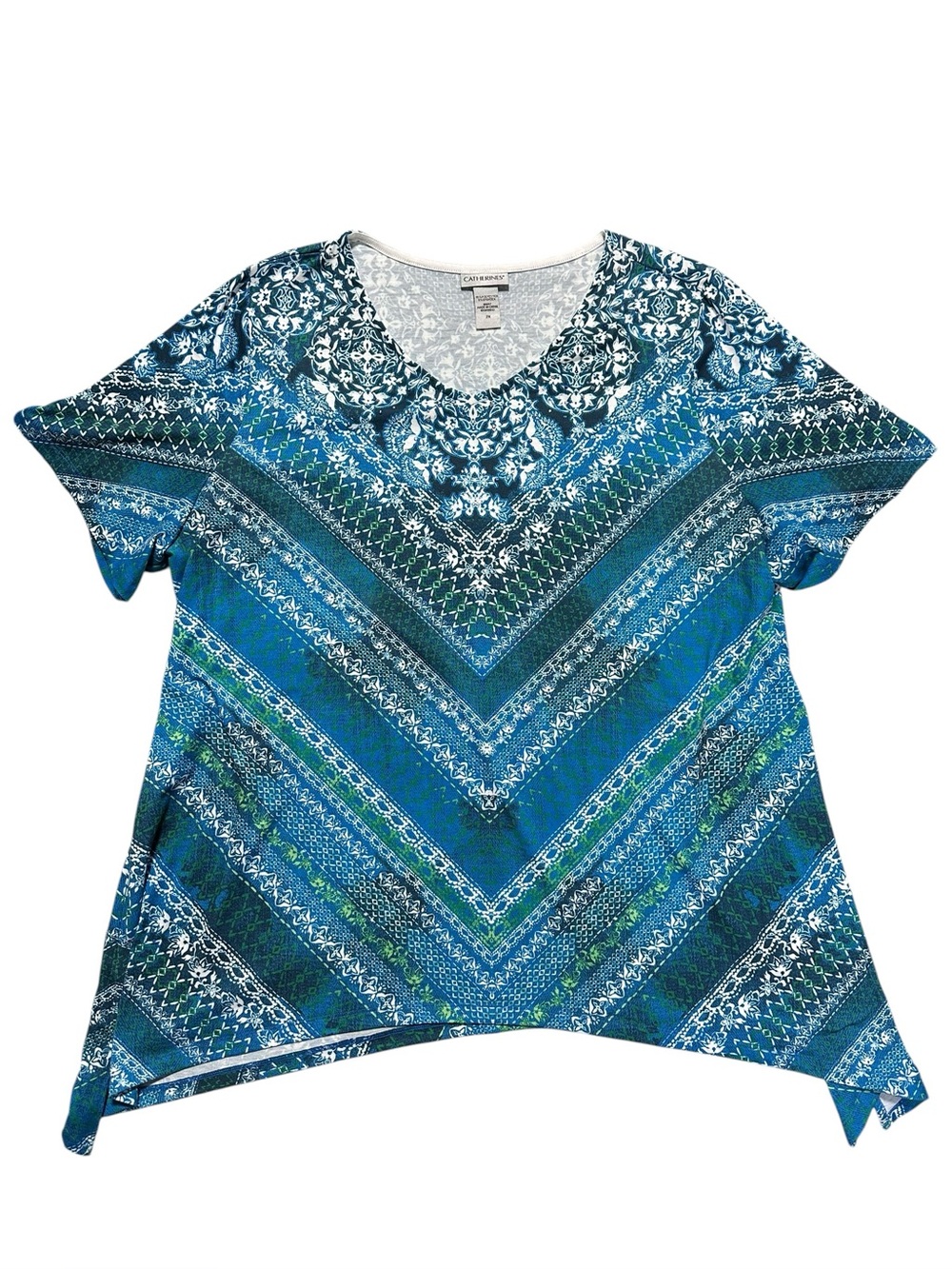 Catherines Blue Teal Patterned V-Neck Tunic 2X
